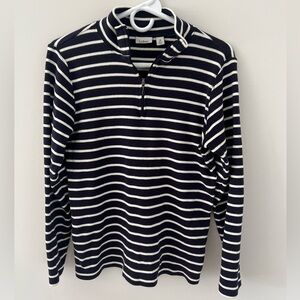 EUC L.L.Bean French Sailor Stripe Quarter Zip Pullover w/Mock Neck- Navy/White